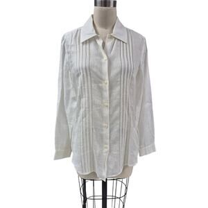 Linda Allard Ellen Tracy 100% White Linen Button Down Shirt Sz 6 S NWT $245
